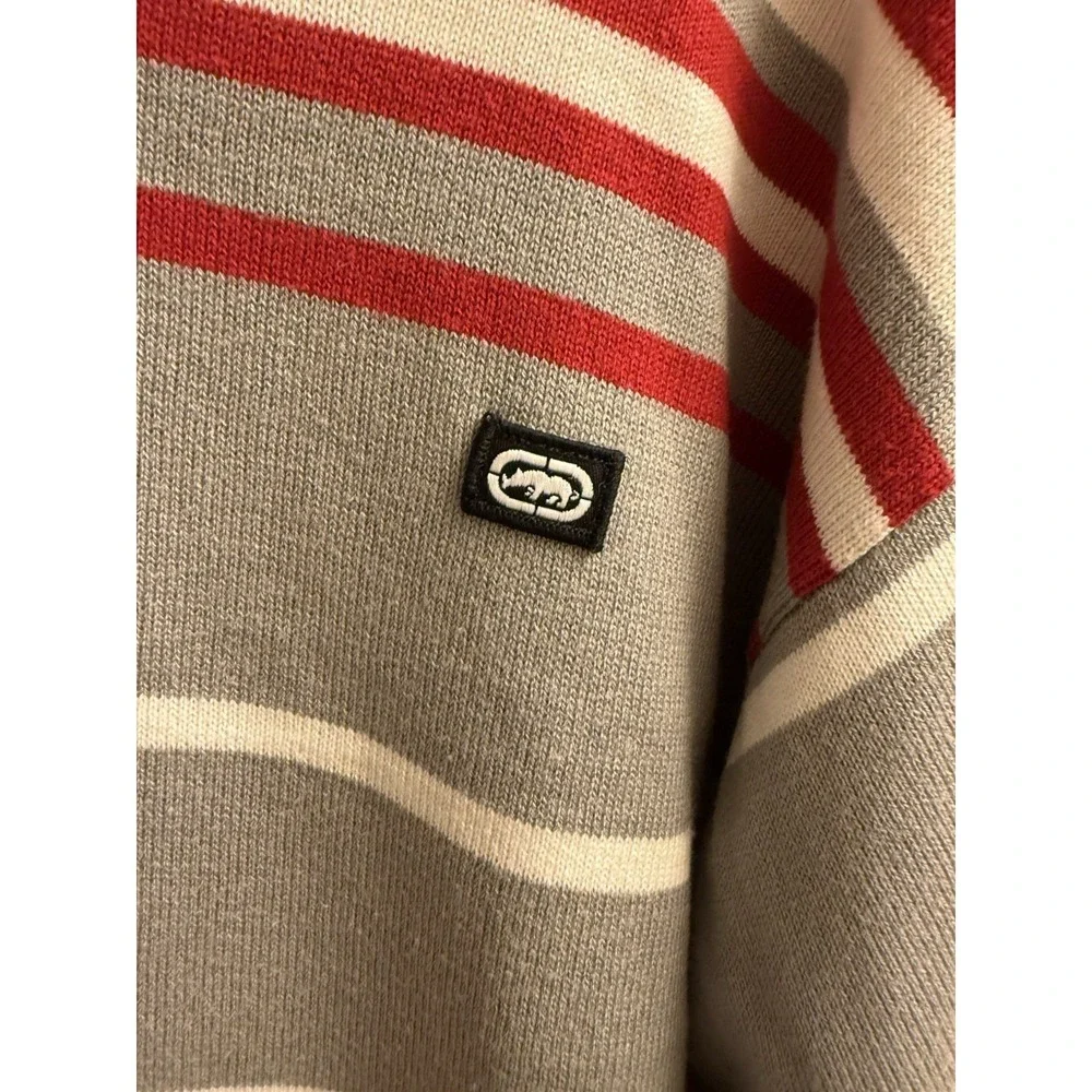 Vintage Y2K Ecko Unlimited‎ Knit Sweater Men Large Grey Red White Striped EUC